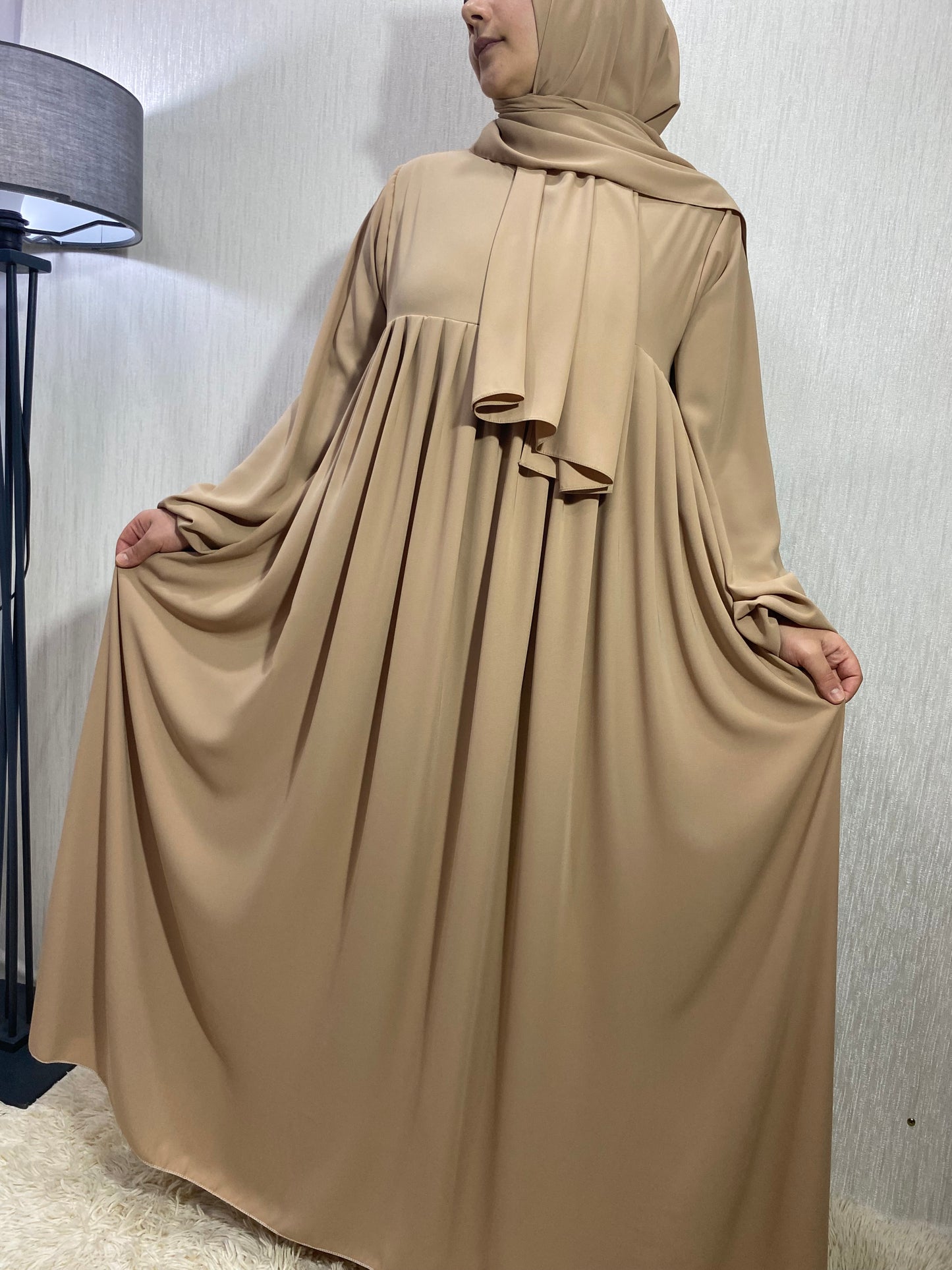 Nisa Model Tesettür Elbise - Açık Hardal / Arzumca