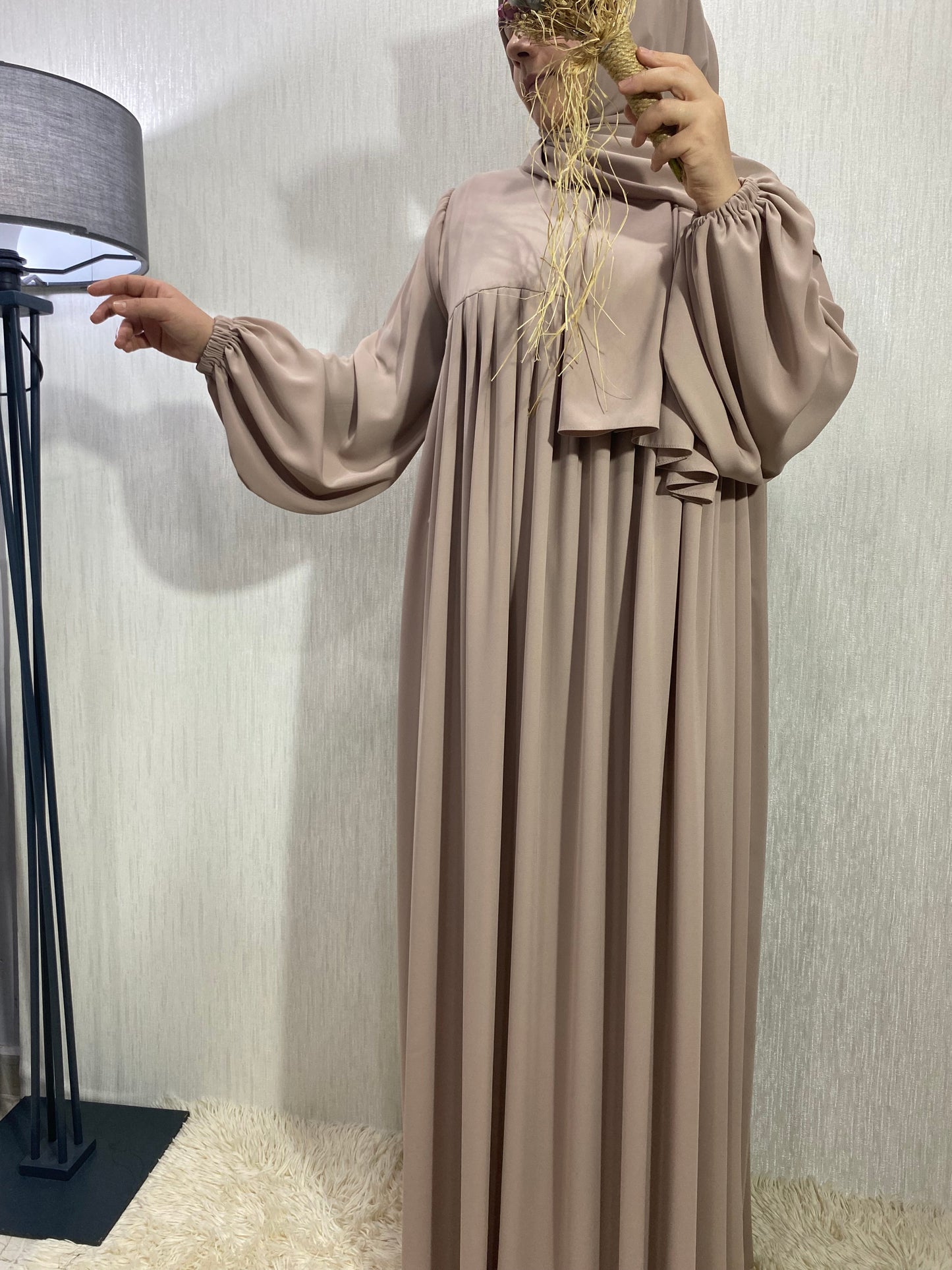 Nisa Model Tesettür Elbise - Bej / Arzumca