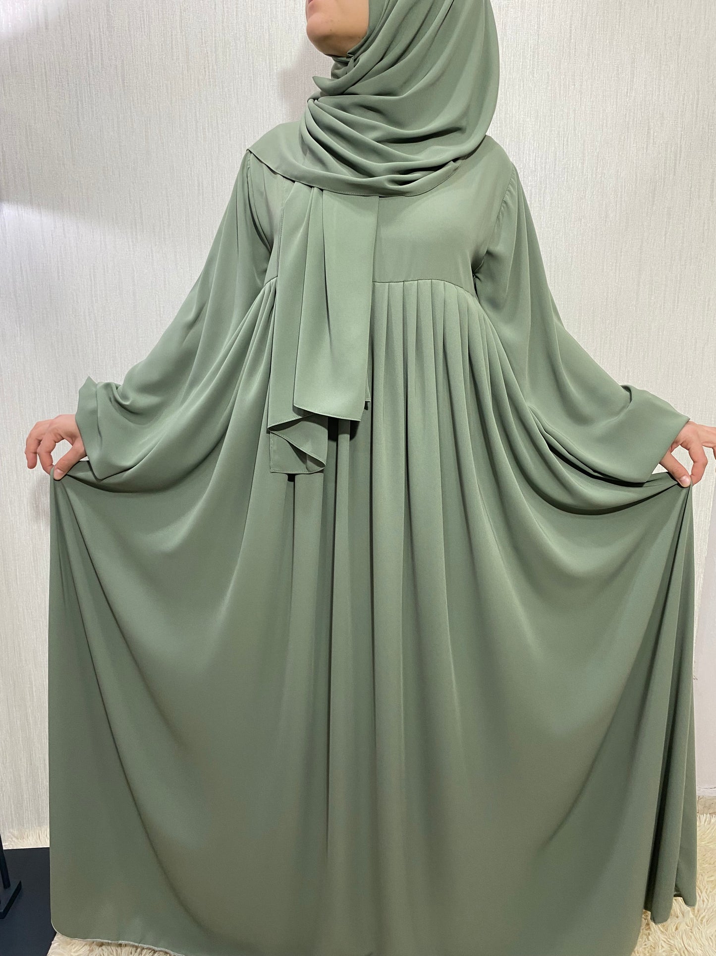 Nisa Model Tesettür Elbise - Mint Yeşili / Arzumca