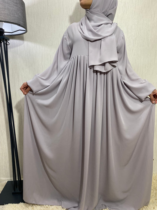 Nisa Model Tesettür Elbise - Açık Gri / Arzumca