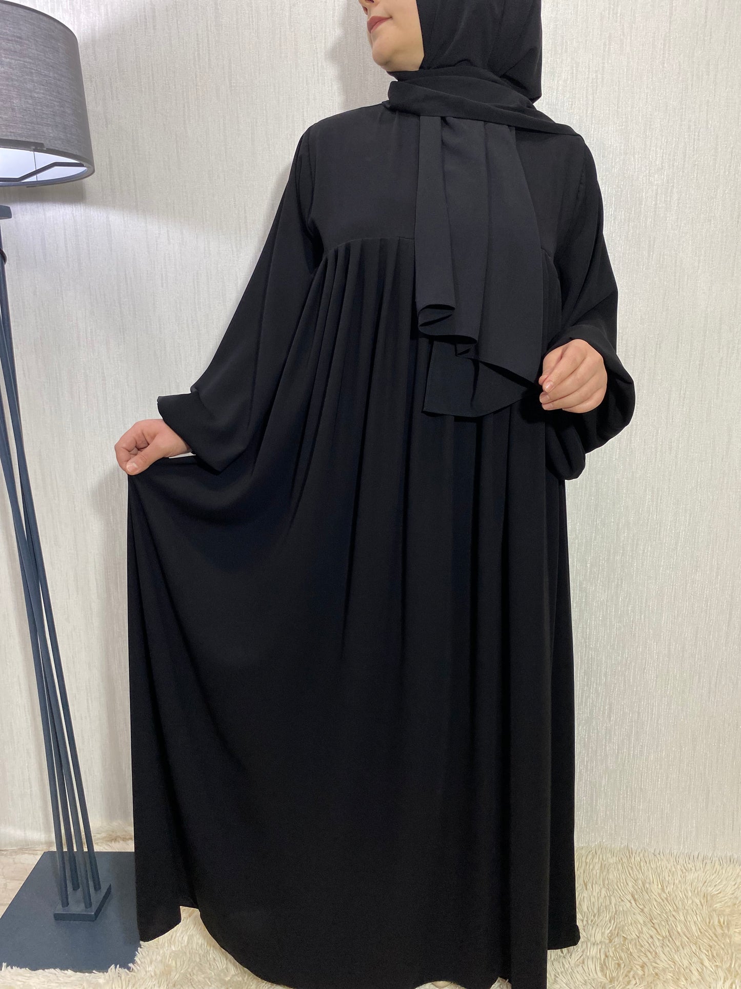 Nisa Model Tesettür Elbise - Siyah (Çift Boya) / Arzumca