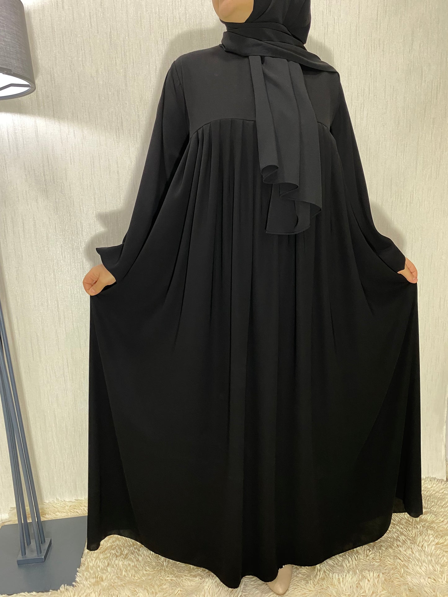 Nisa Model Tesettür Elbise - Siyah (Çift Boya) / Arzumca