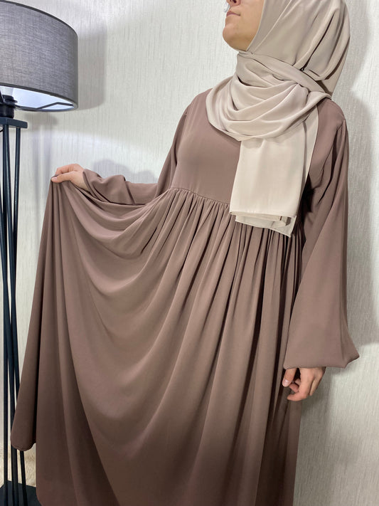 Nisa Model Tesettür Elbise (BÜZGÜLÜ) - Vizon / Arzumca