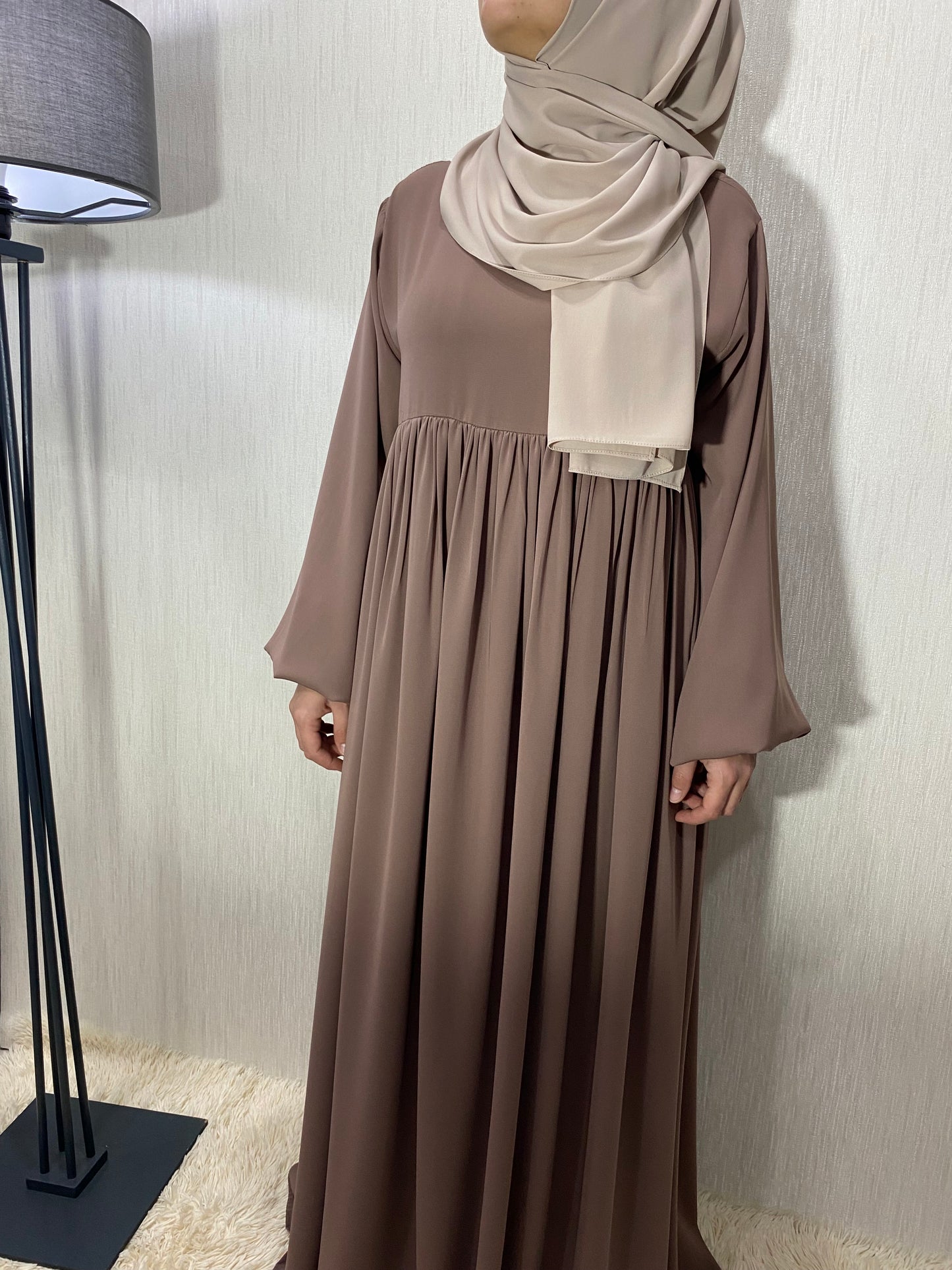 Nisa Model Tesettür Elbise (BÜZGÜLÜ) - Vizon / Arzumca