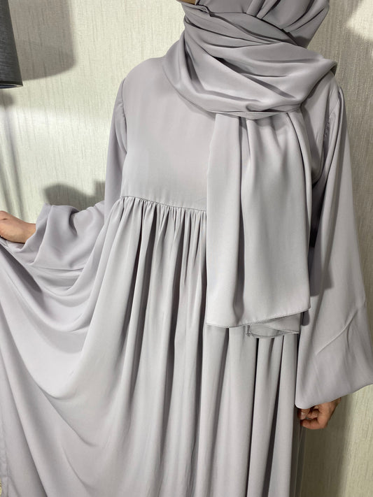 Nisa Model Tesettür Elbise (BÜZGÜLÜ) - Açık Gri / Arzumca