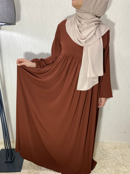 Nisa Model Tesettür Elbise (BÜZGÜLÜ) - Taba / Arzumca