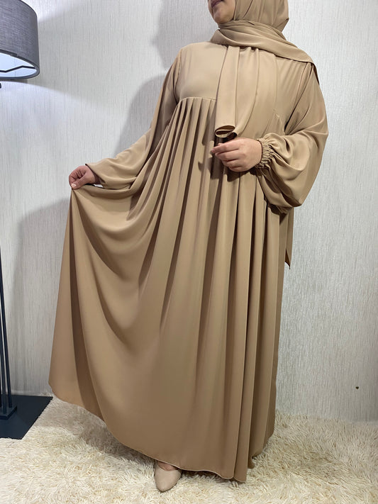 Nisa Model Tesettür Elbise - Açık Hardal / Arzumca