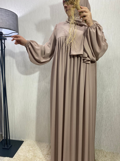 Nisa Model Tesettür Elbise - Bej / Arzumca