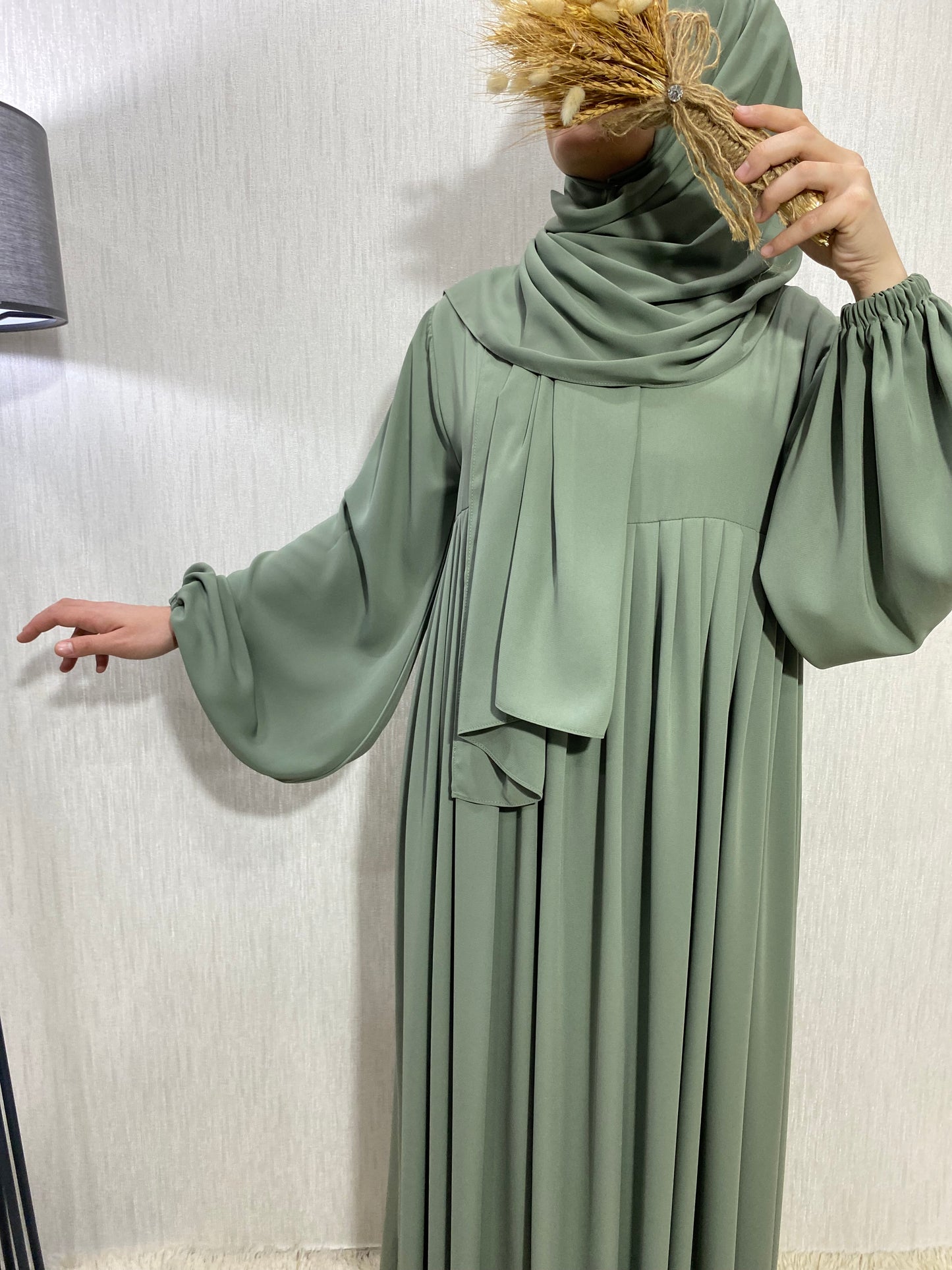 Nisa Model Tesettür Elbise - Mint Yeşili / Arzumca