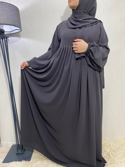 Nisa Model Tesettür Elbise (BÜZGÜLÜ) - Antrasit / Arzumca