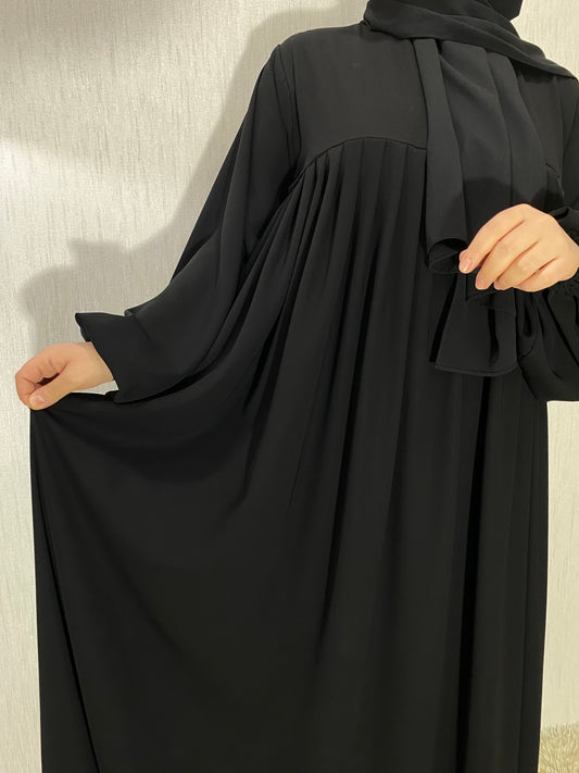 Nisa Model Tesettür Elbise - Siyah (Çift Boya) / Arzumca